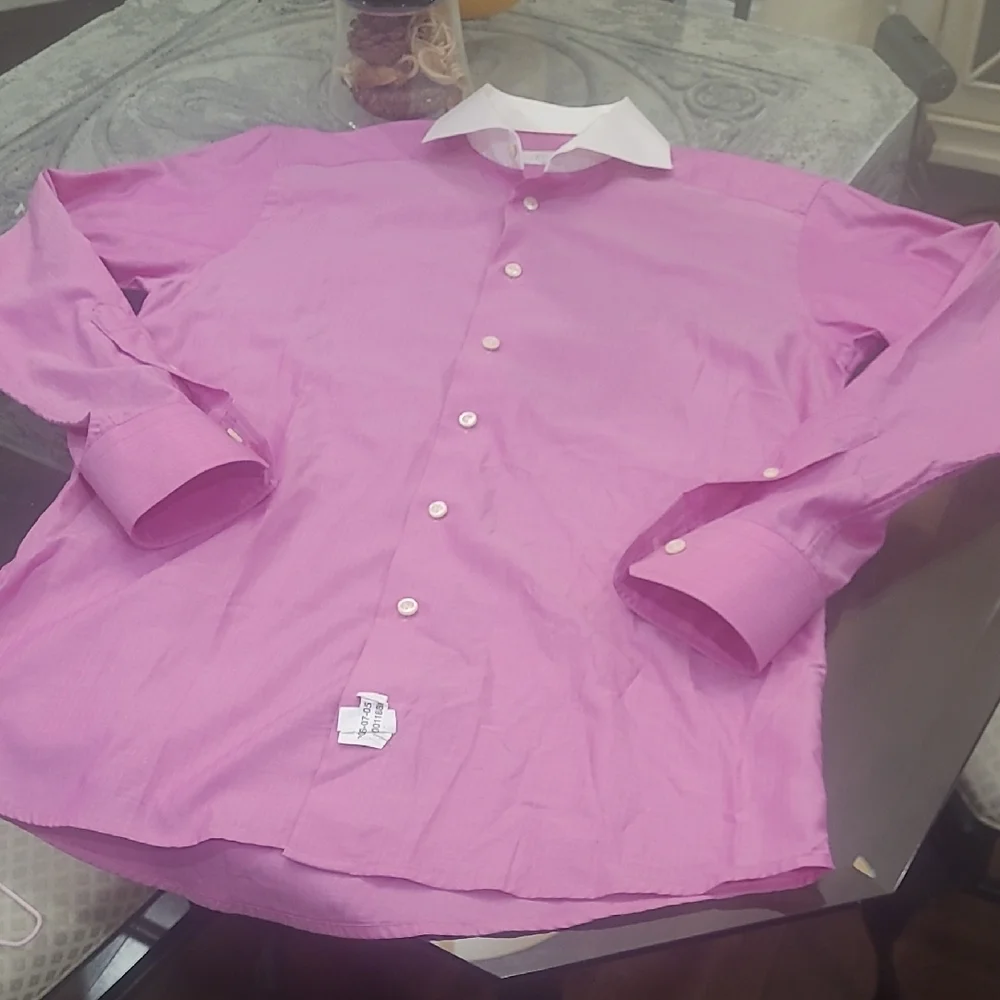 Eton Mens Slim Semi-Twill Contrast Collar Pink Dress Shirt Like New 15 3/4 - Picture 2 of 12
